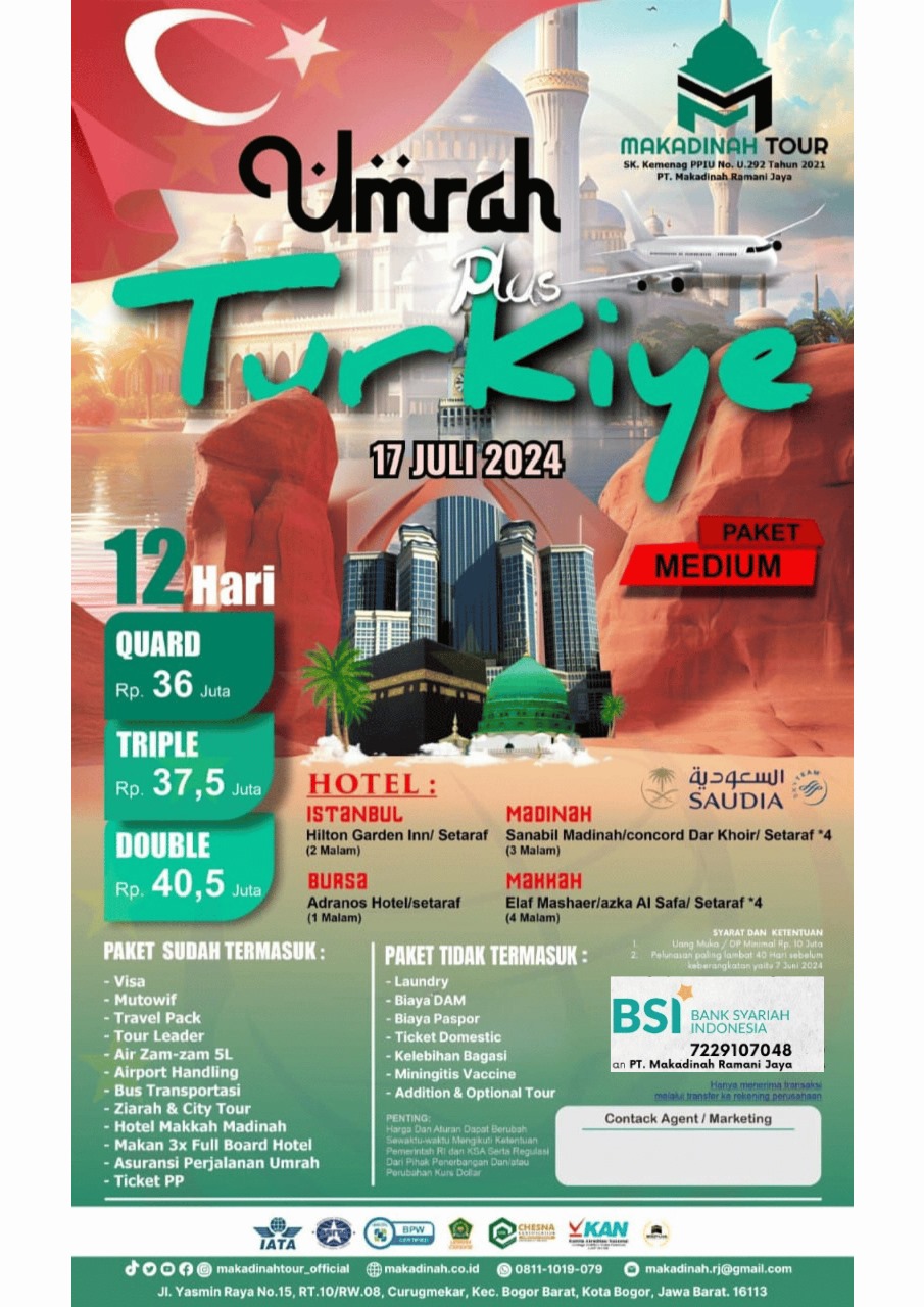 Umroh Plus Turkiye 17-28 Juli 2024